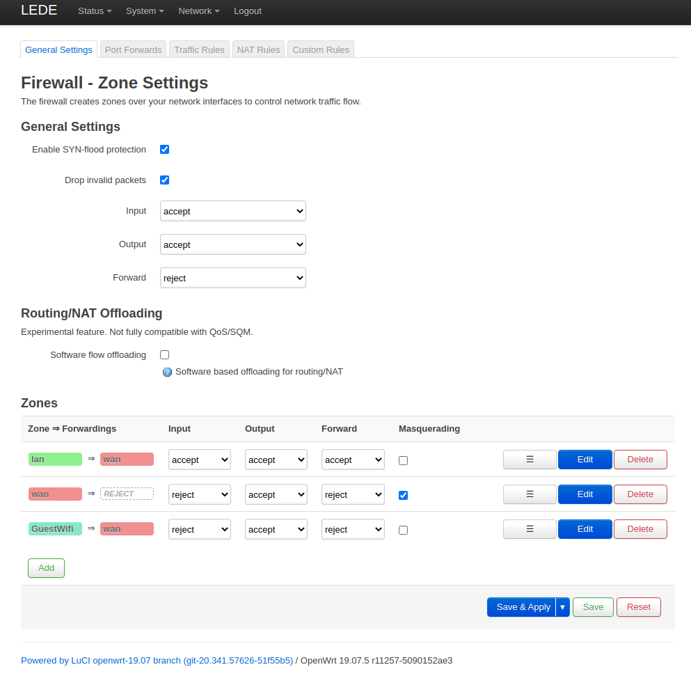 Firewall zones