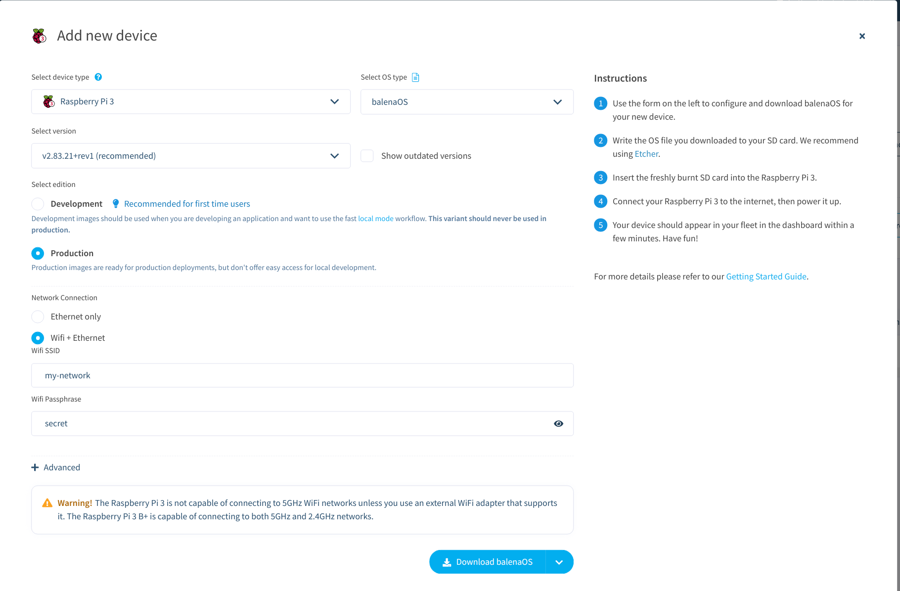 The Device Registration Dialog